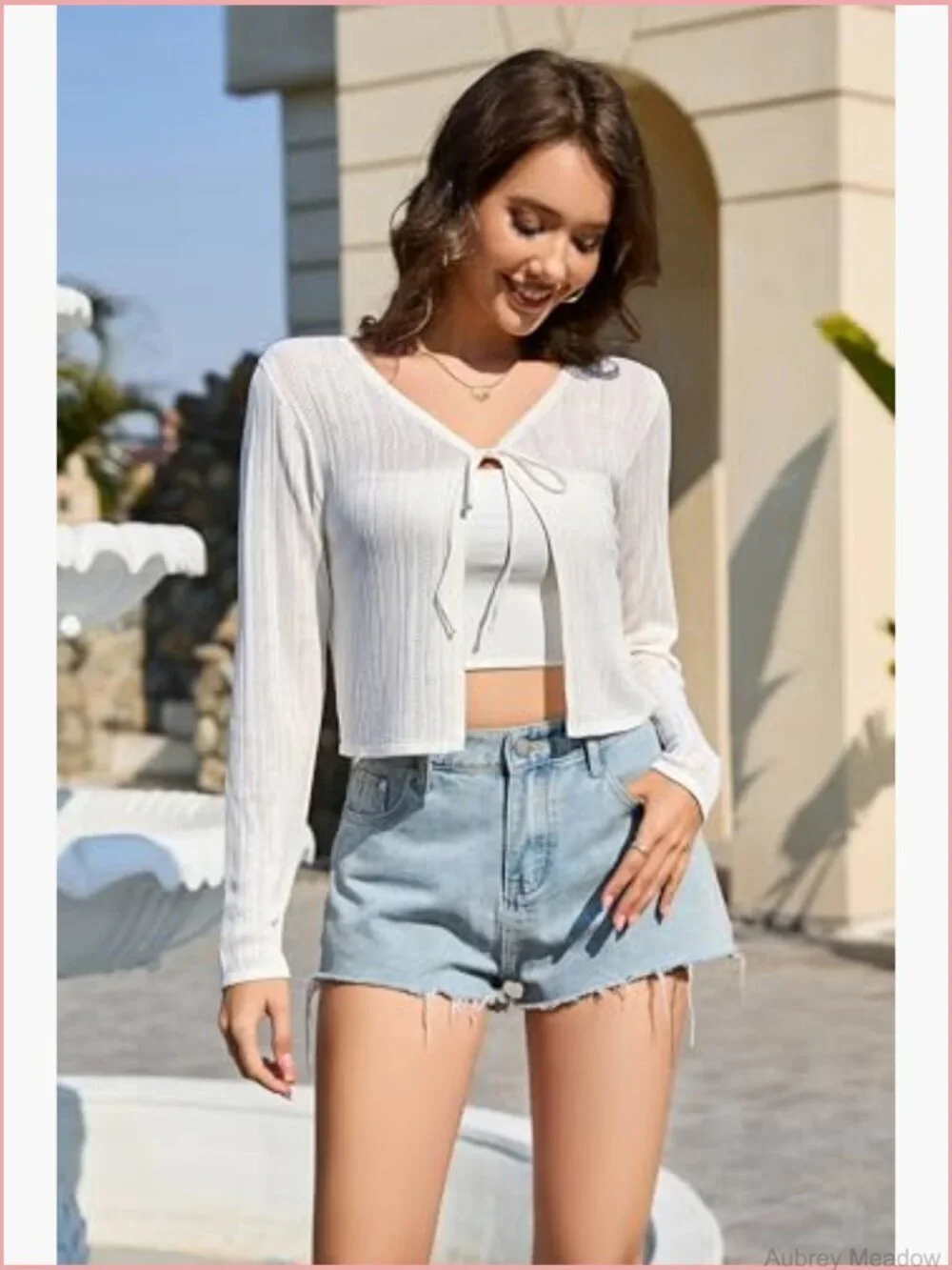 Tie Front Cropped Cardigan Sweater Open Front Knit Long Sleeve